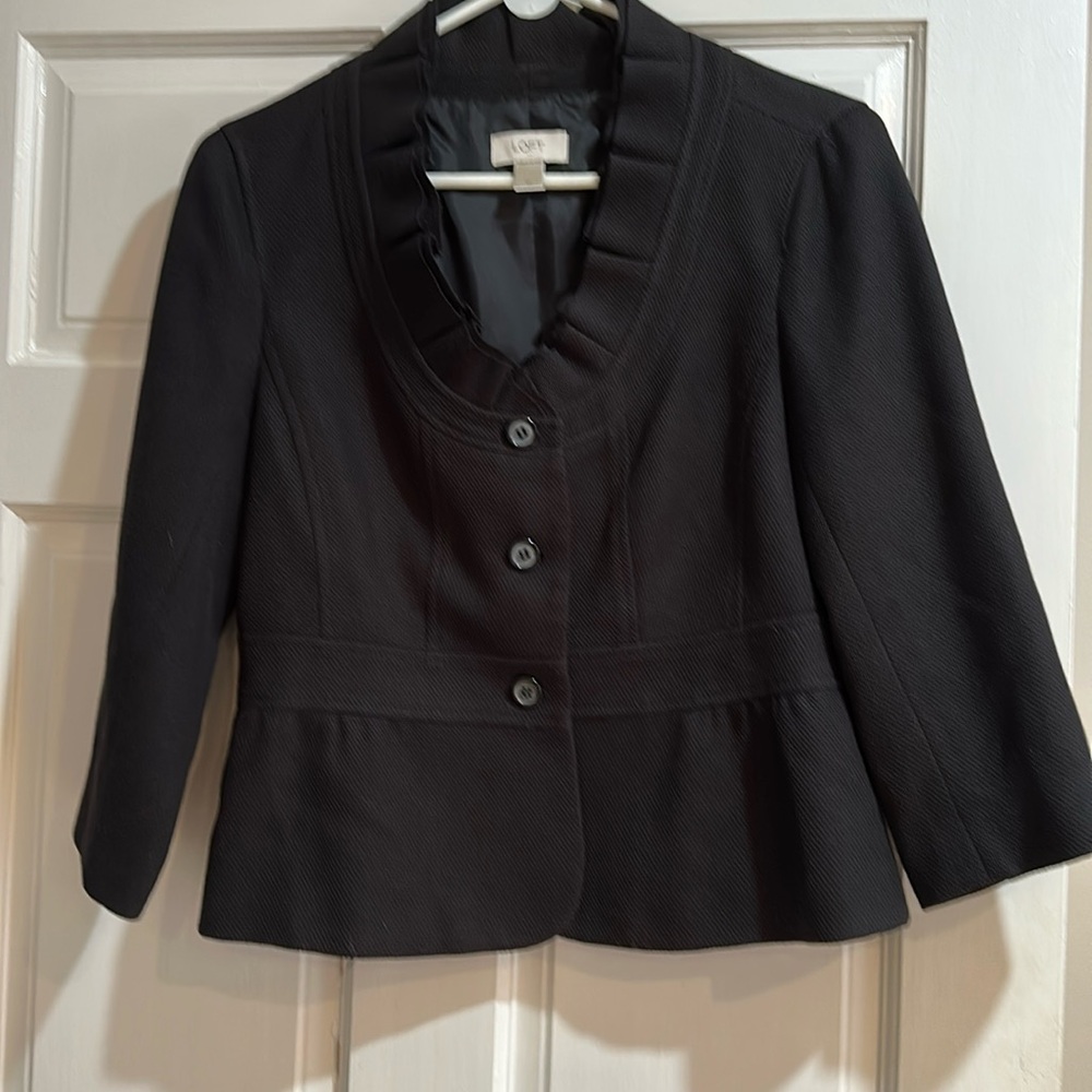 Loft Black Blazer with ruffles - Medium